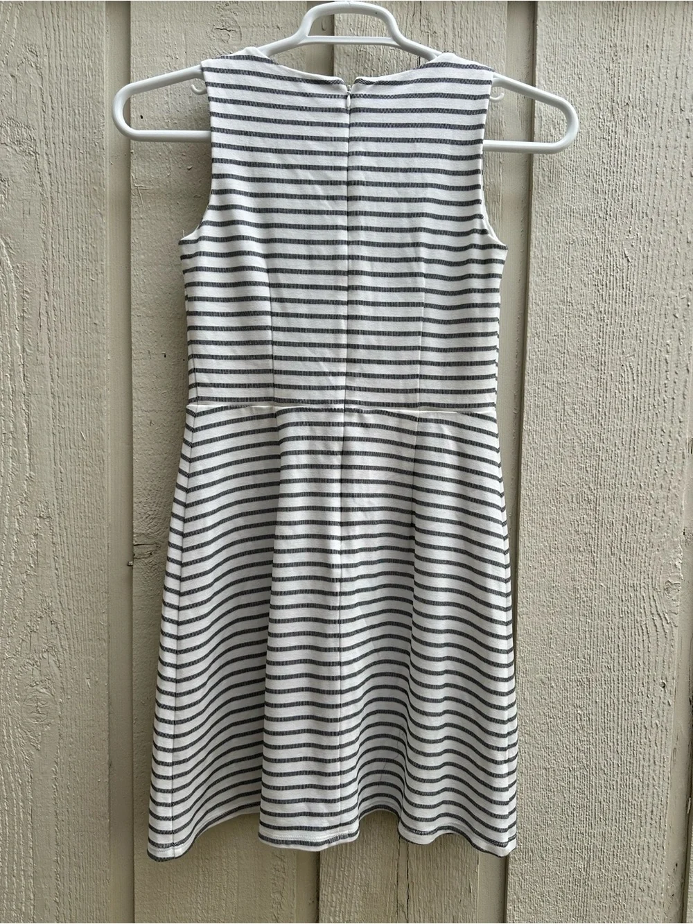LOFT White and Gray Striped V-Neck Mini Dress